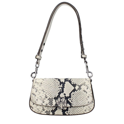 Tory Burch White Leather Shoulder Bag with snake print, front logo, adjustable and removable handle, code F83422, MPN 162837100.