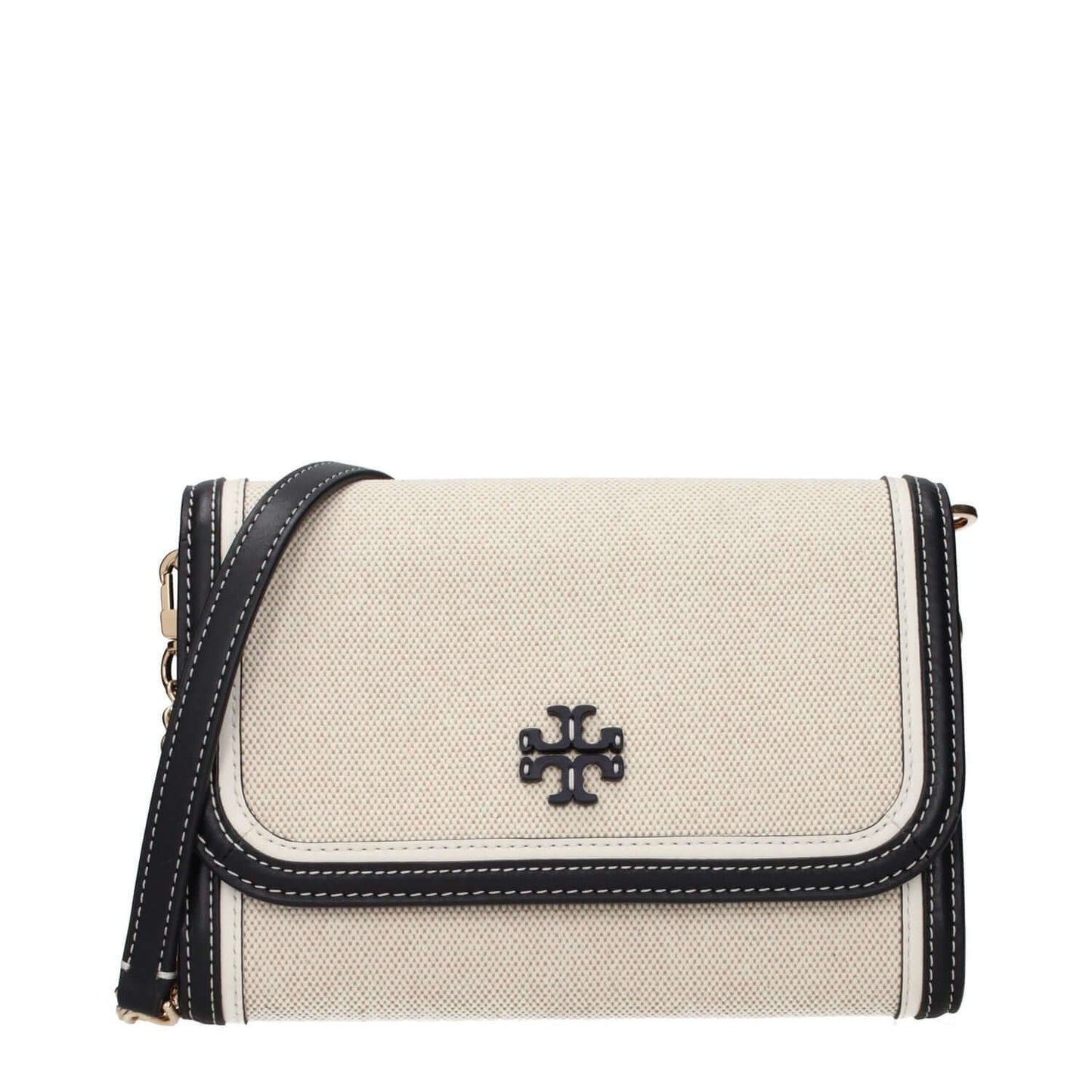 Tory Burch Beige Fabric Clutch Bag with front logo and removable shoulder strap, MPN 162969960, code F83425.