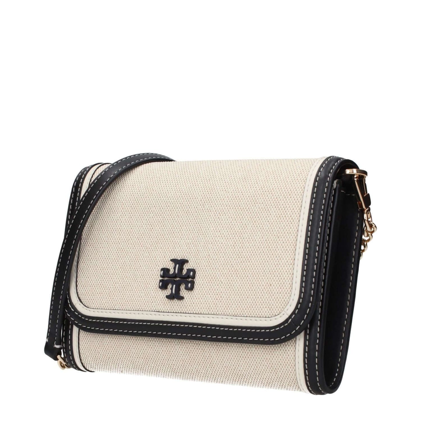 Tory Burch Beige Fabric Clutch Bag with front logo and removable shoulder strap, MPN 162969960, product code F83425.