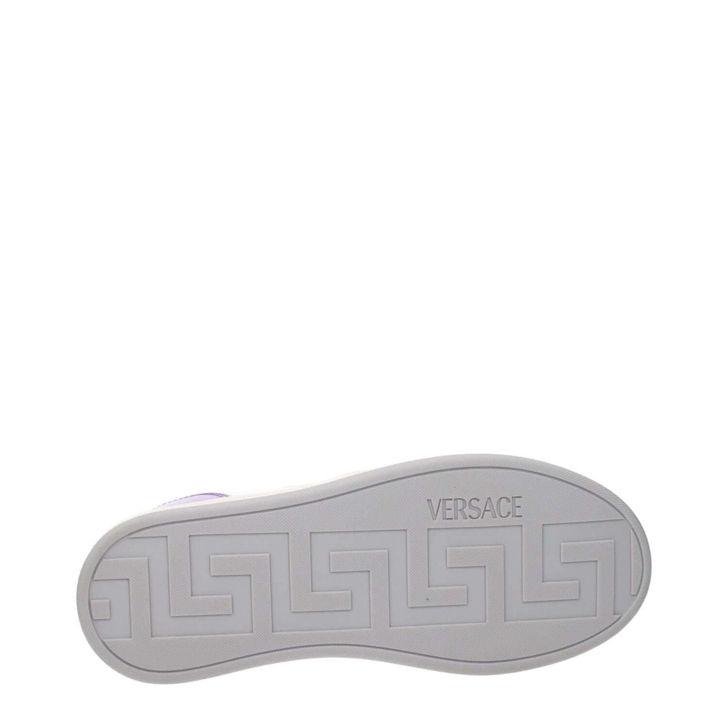 Sole view of Versace White Leather Low Top Sneakers with branded rubber sole.