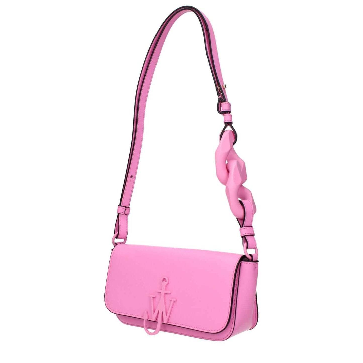 Jw Anderson Pink Leather Shoulder Bag with front logo and adjustable handle