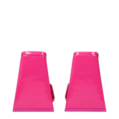 The Attico Pink Leather Platform Sandals in fuchsia, rear view showing the patent leather wedge design.