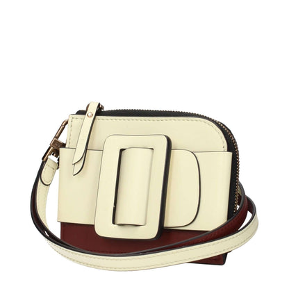 Boyy Beige Leather Cardholder with buckle detail, front and back logo, and removable handle, designed for document holding.