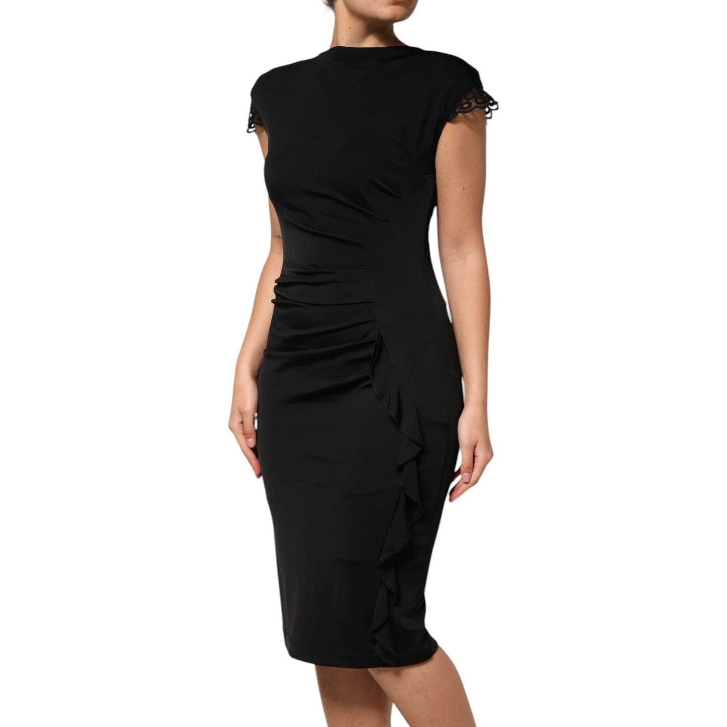 Roberto Cavalli Black Bodycon Short Sleeves Dress