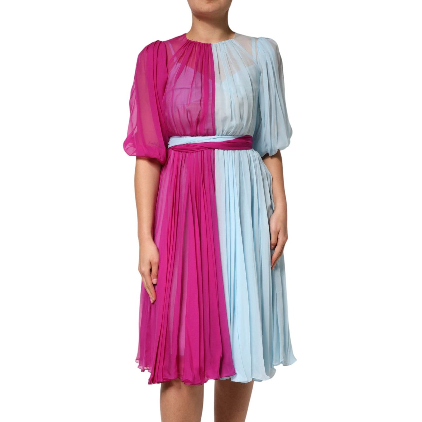 Dolce & Gabbana Fuchsia Light Blue Silk Two Tone Midi Dress DR81818-38