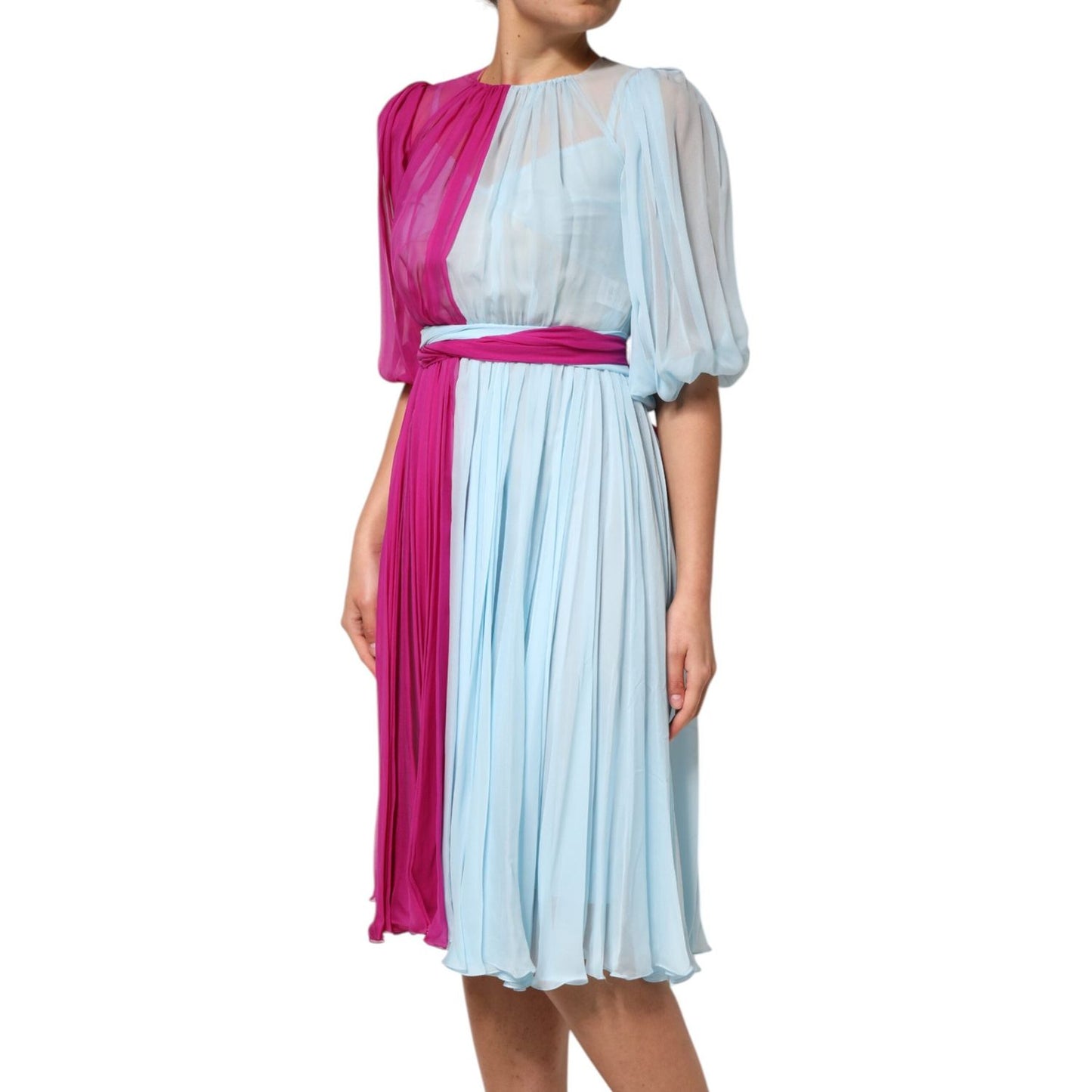 Dolce & Gabbana Fuchsia Light Blue Silk Two Tone Midi Dress DR81818-38