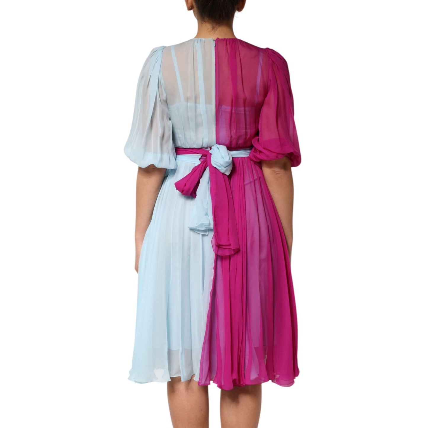 Dolce & Gabbana Fuchsia Light Blue Silk Two Tone Midi Dress