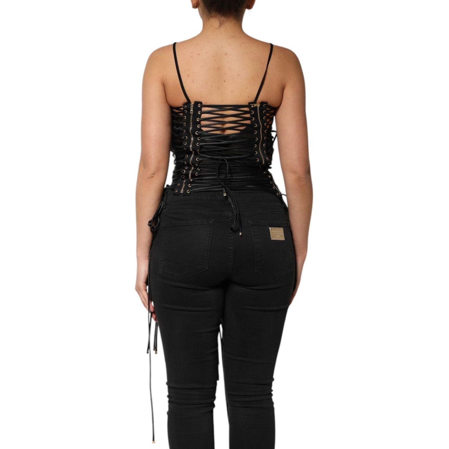 Dolce & Gabbana Black Eyelet Embellished Corset Style Top TSH90596-42