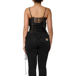 Dolce & Gabbana Black Eyelet Embellished Corset Style Top TSH90596-42