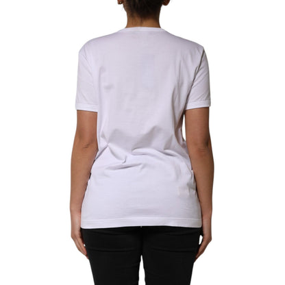 Dolce & Gabbana White Cotton Sequin Embellished Top T-shirt