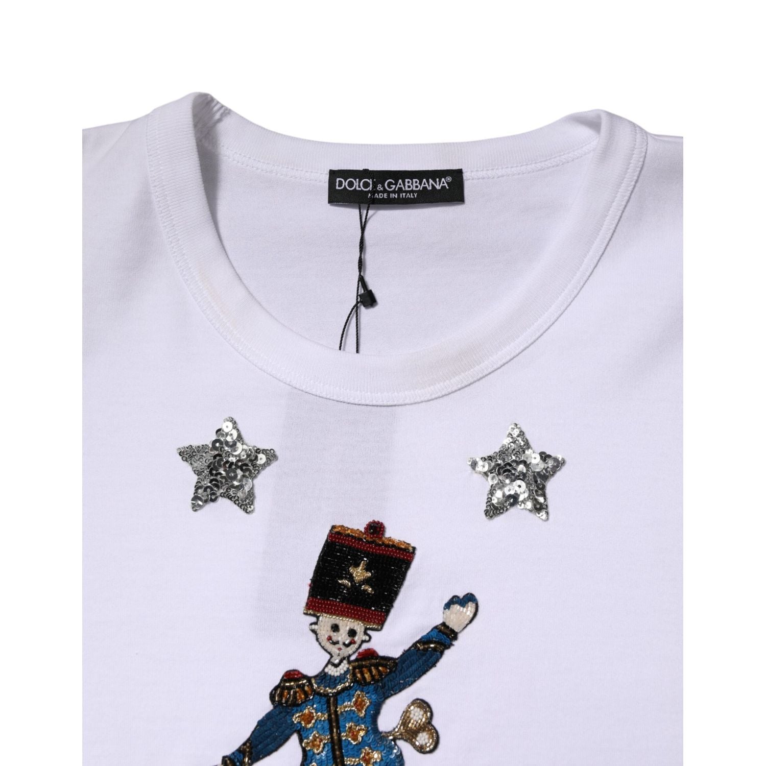 Dolce & Gabbana White Cotton Sequin Embellished Top T-shirt