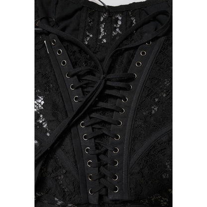 Dolce & Gabbana Black Strapless Floral Lace Bustier Cropped Top