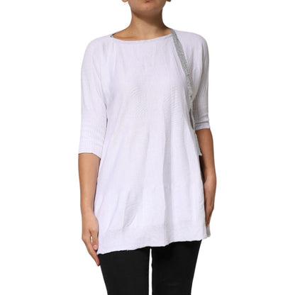 PINK MEMORIES White Cotton Short Sleeves Round Neck Blouse Top