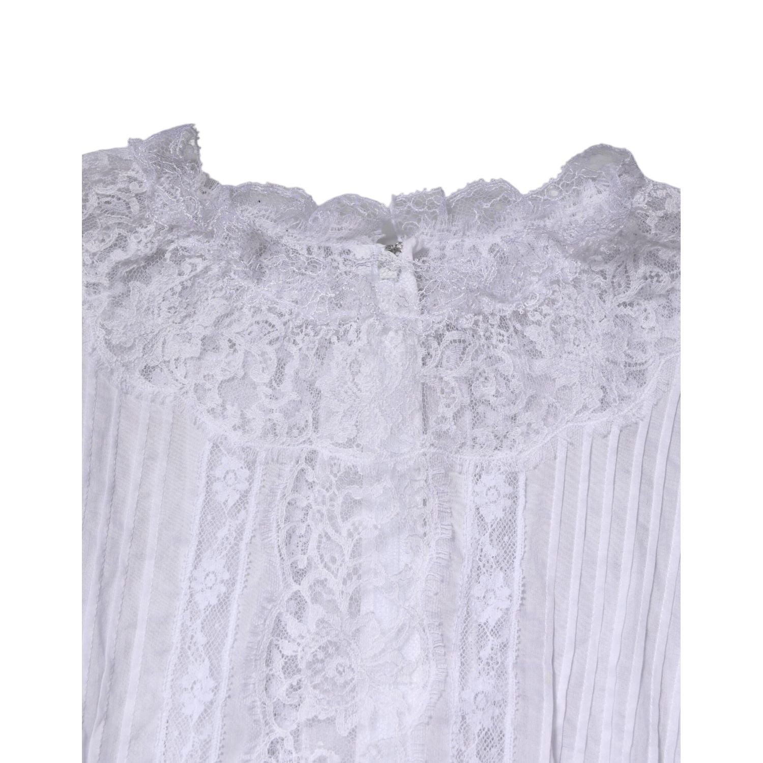 Dolce & Gabbana White Cotton Floral Lace Long Sleeves Top