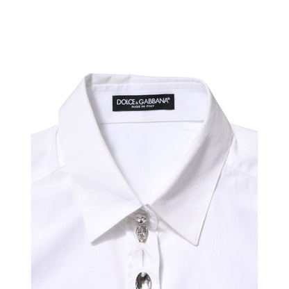 Dolce & Gabbana White Crystal Embellished Collared Shirt Top