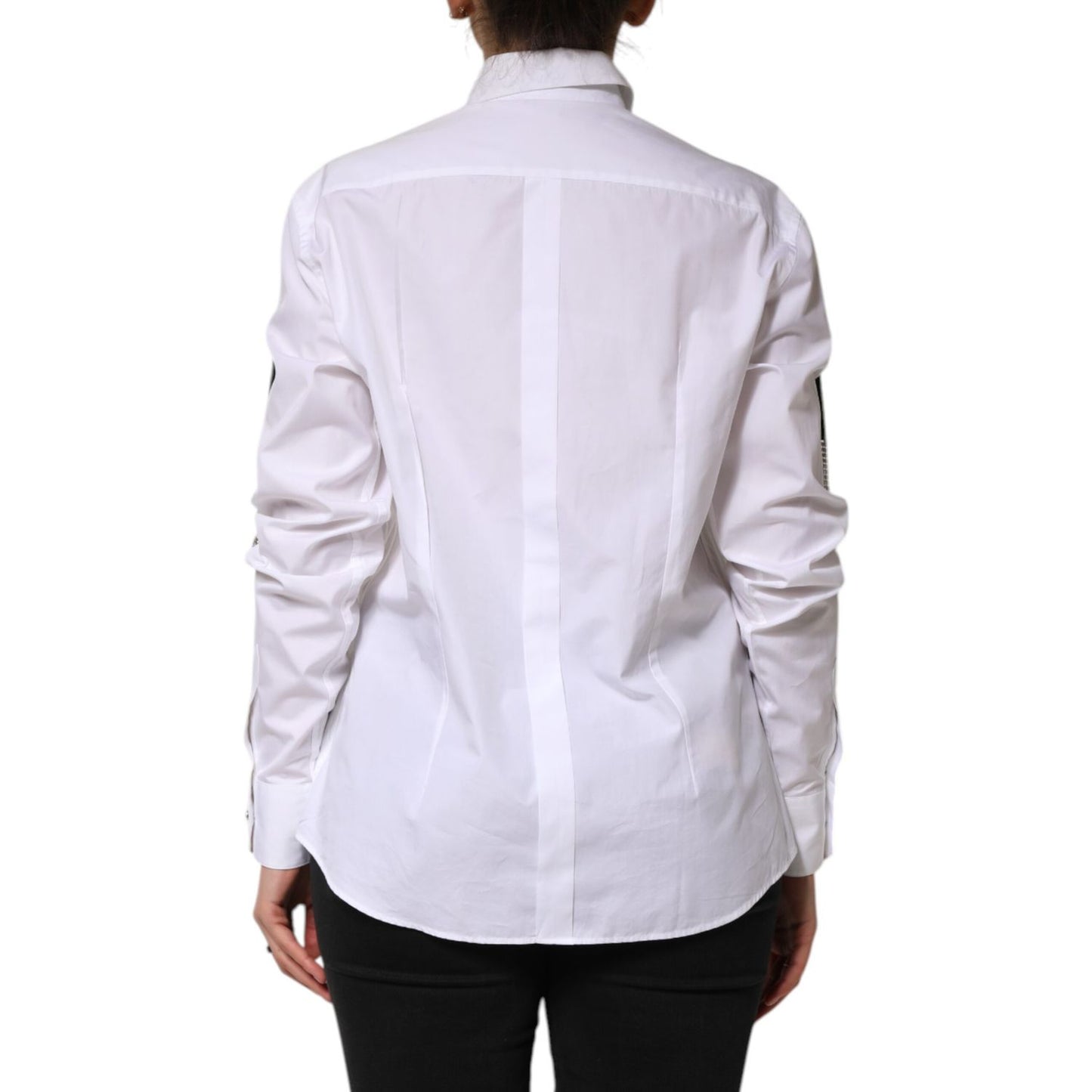 Dolce & Gabbana White Crystal Embellished Collared Shirt Top
