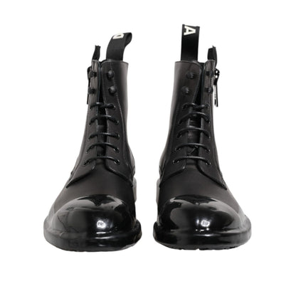 Dolce & Gabbana Brown Black Lace Up Mid Calf Men Boots Shoes