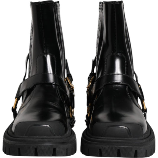 Dolce & Gabbana Black Leather Chelsea Men Short Boots Shoes
