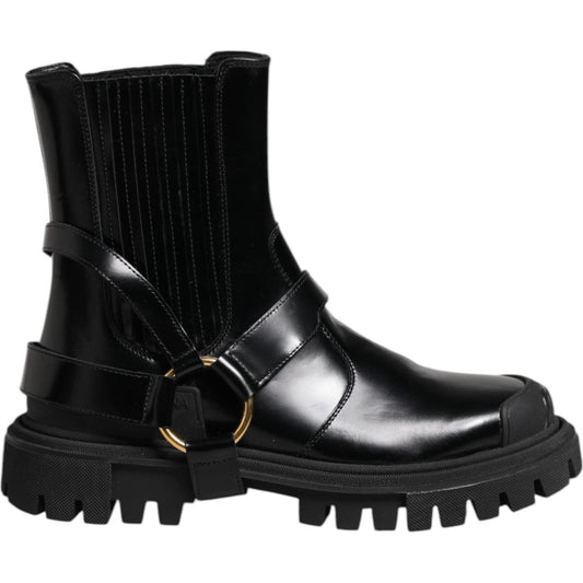 Dolce & Gabbana Black Leather Chelsea Men Short Boots Shoes