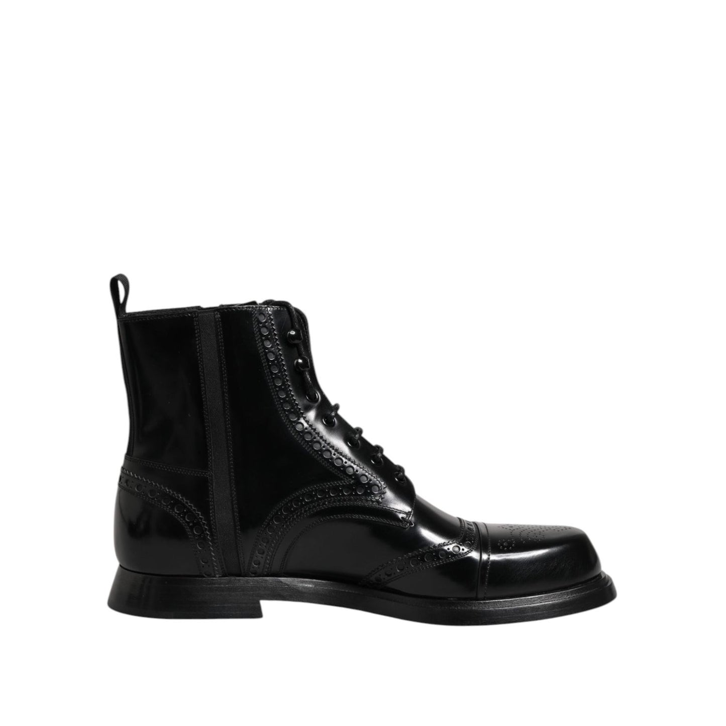 Dolce & Gabbana Black Leather Lace Up Mid Calf Boots Shoes