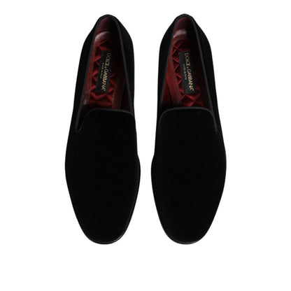 Dolce & Gabbana Black Velvet Slip On Loafers Men Formal Shoes