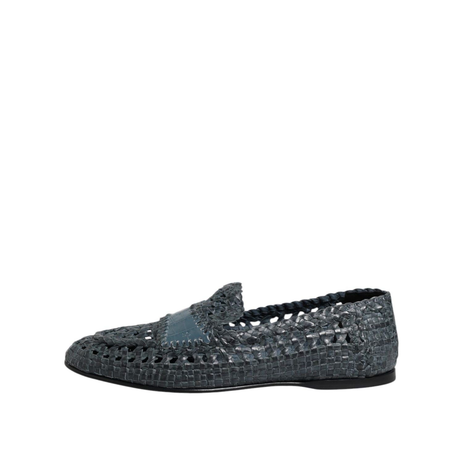 Dolce & Gabbana Blue Woven Raffia Slip On Loafers Shoes