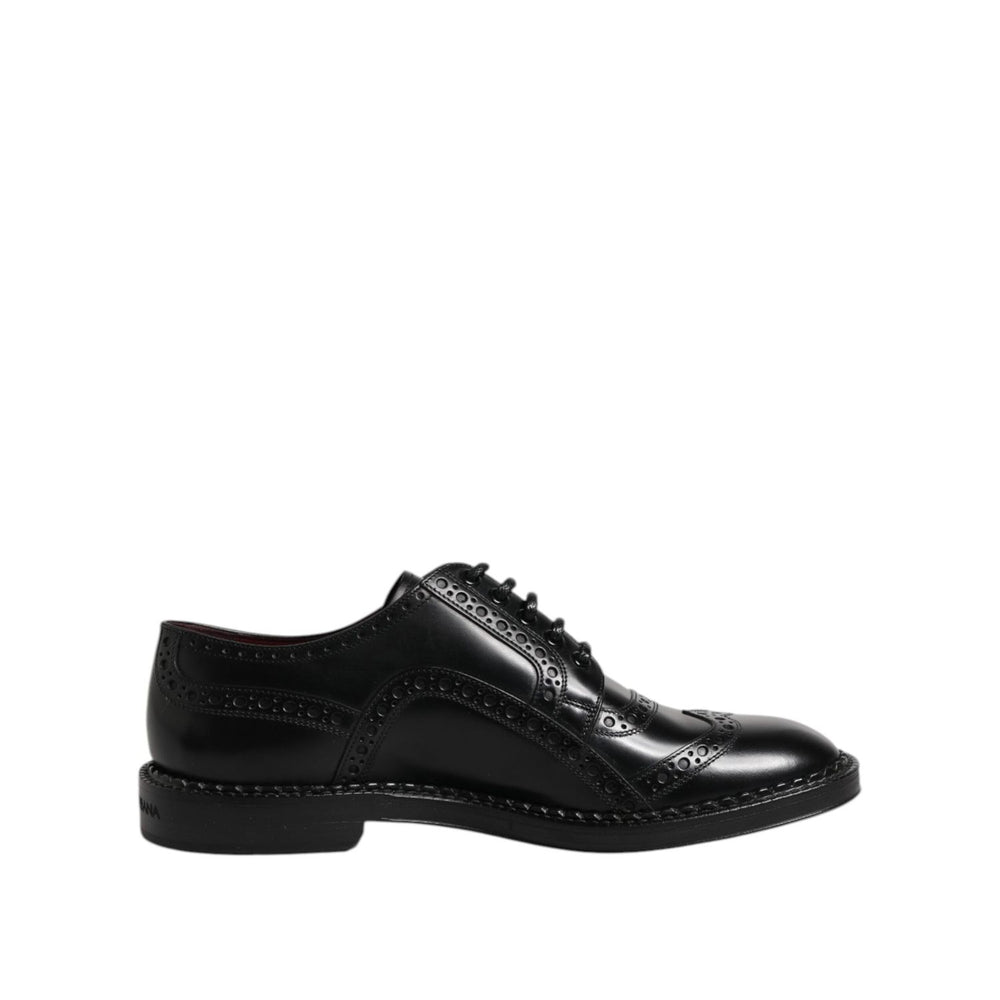 Dolce & Gabbana Black Leather Lace Up Men Derby Formal Shoes