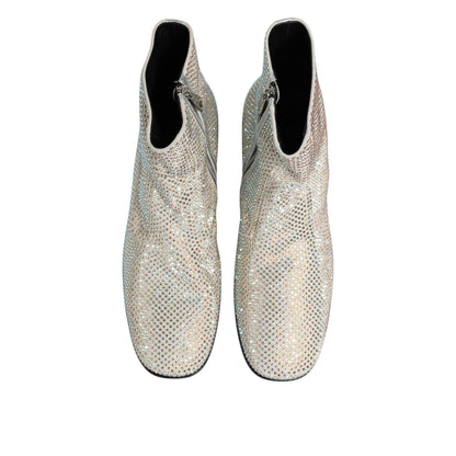 Dolce & Gabbana White Strass DG Logo Heels Ankle Boots Shoes