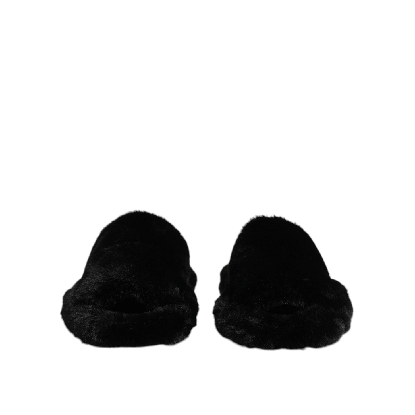 Dolce & Gabbana Black Faux Fur Flats Men Sandals Shoes