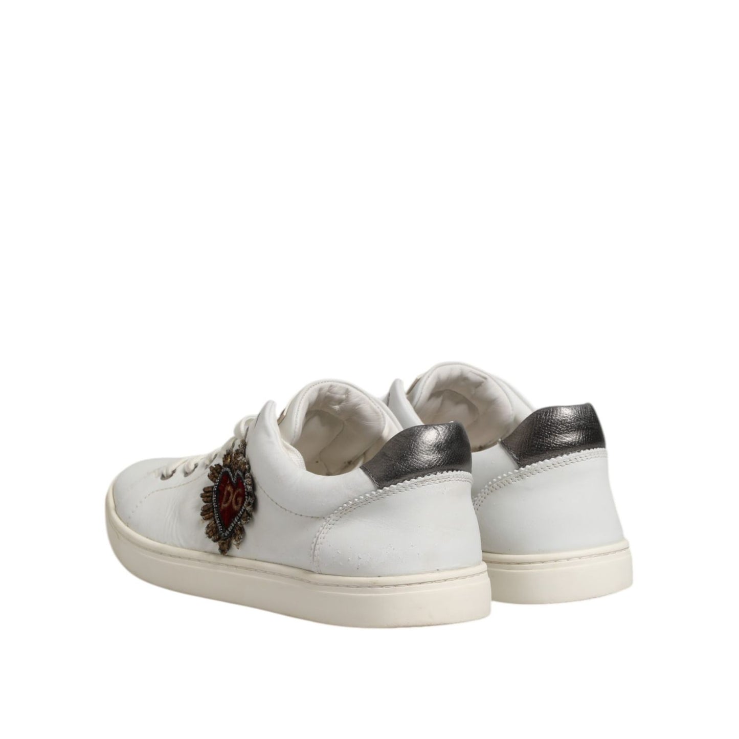 Dolce & Gabbana White Silver Sacred Heart Men Sneakers Shoes