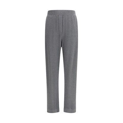 Brunello Cucinelli Gray Cotton Casual Pants with ribbed design and elastic waist, featuring side welt pockets, ideal for refined casual looks.