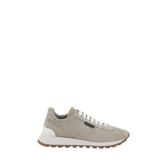 Brunello Cucinelli Beige Rubber Platform Sneakers - elegant suede design with lace-up closure and knurled sole for modern style.