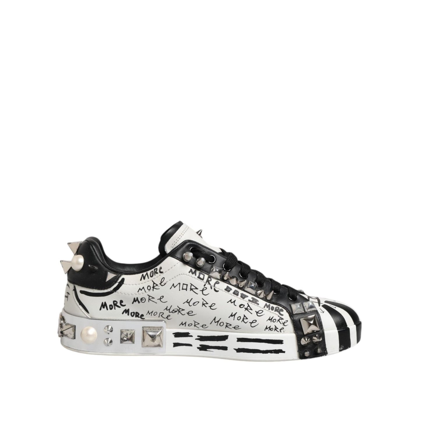 Dolce & Gabbana Black White Studded Low Top Sneakers Shoes