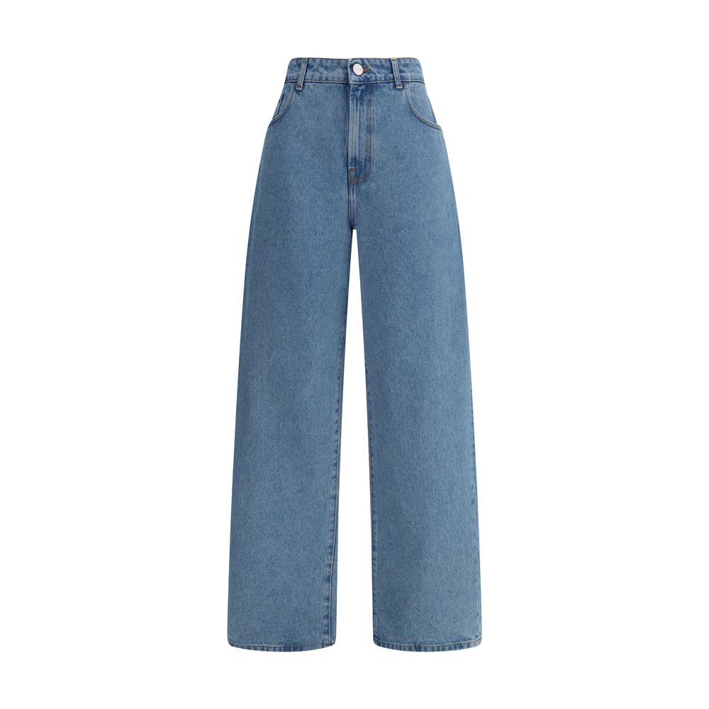 Rohe Blue Cotton Relaxed Fit Jeans, baggy design with five pockets, perfect for casual refined look, made in Italy, front zip closure.