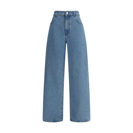Rohe Blue Cotton Relaxed Fit Jeans, baggy design with five pockets, perfect for casual refined look, made in Italy, front zip closure.