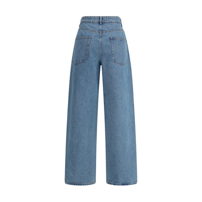 Back view of Rohe Blue Cotton Relaxed Fit Jeans showcasing baggy cut and five-pocket design.