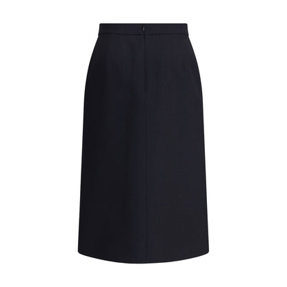 Valentino Black Fleece Wool Midi Skirt with leather belt and front slit for sophisticated style.