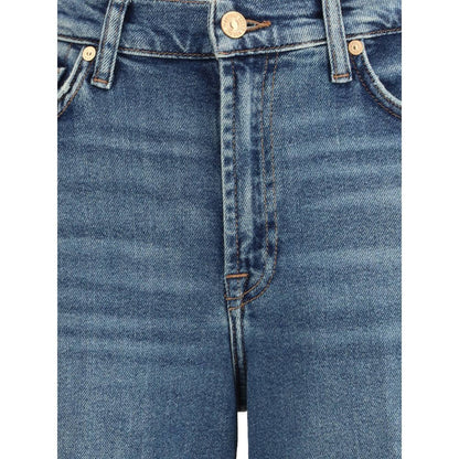 7FOR Blue Cotton Flared Jeans with a classic five-pocket design and vintage appeal, made from soft and stretchy Luxe Vintage denim.