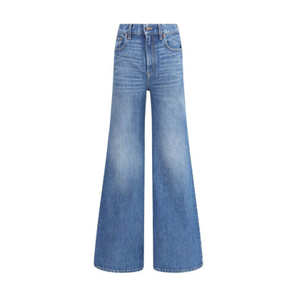 Chloé Blue Cotton Flared Jeans with high waist and five-pocket design for elegant, timeless style and comfort.
