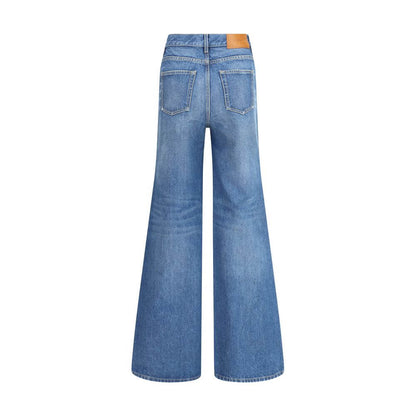 Back view of Chloé Blue Cotton Flared Jeans showcasing five-pocket design and high waist for timeless style.