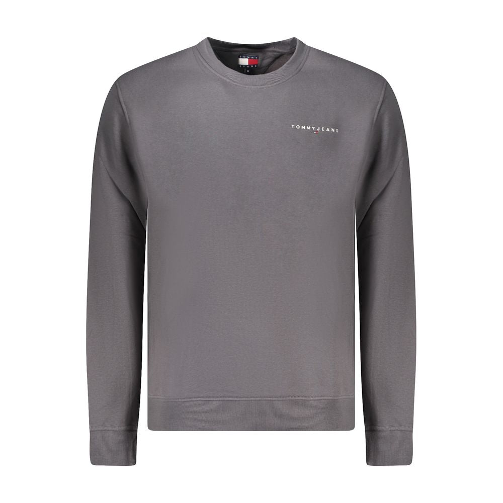 Tommy Hilfiger Gray Cotton Men Sweater with embroidered logo, made from regenerative cotton-polyester blend for eco-friendly fashion.