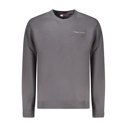 Tommy Hilfiger Gray Cotton Men Sweater with embroidered logo, made from regenerative cotton-polyester blend for eco-friendly fashion.