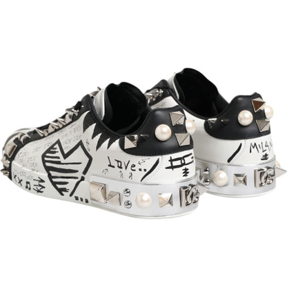 Dolce & Gabbana Black White Studded Low Top Sneakers Shoes