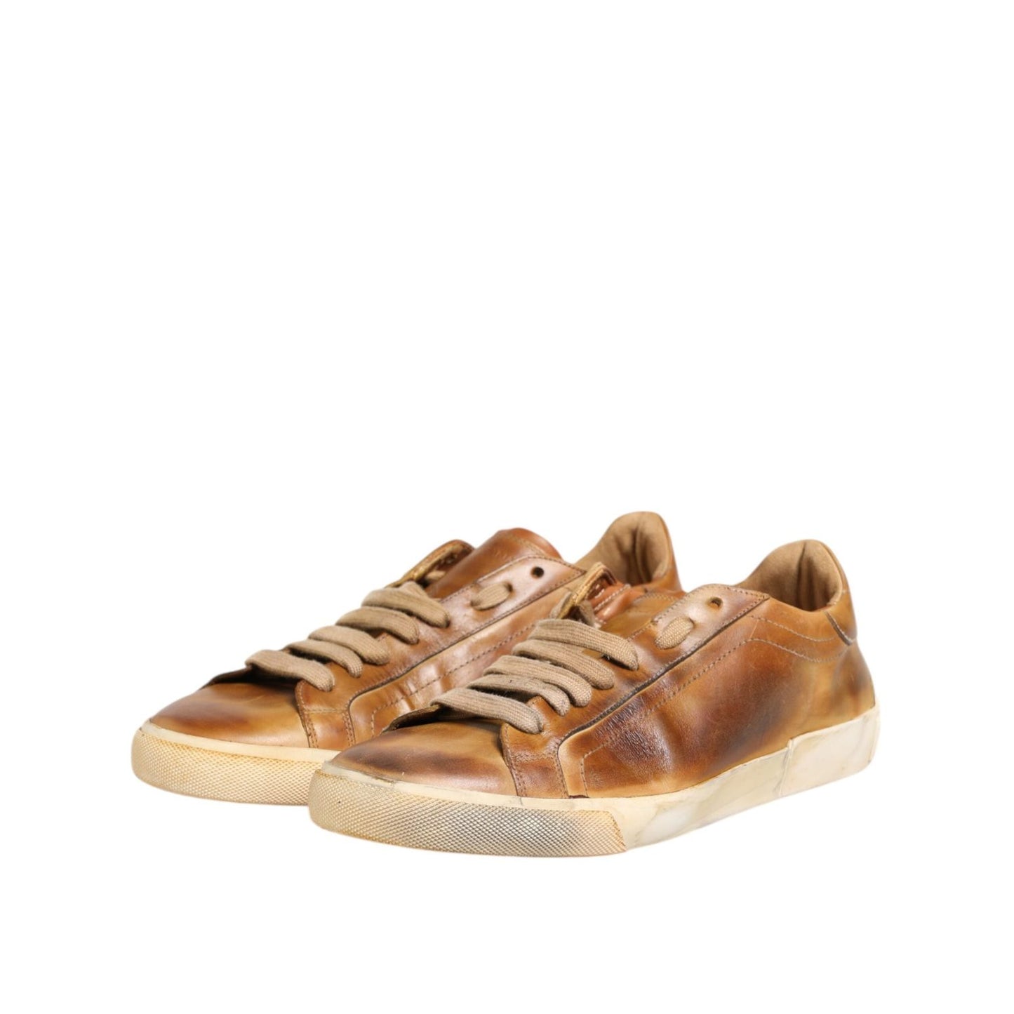Dolce & Gabbana Brown Leather Low Top Men Sneakers Shoes