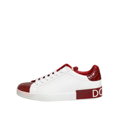 Dolce & Gabbana White Red Leather Lace Up Sneakers Shoes