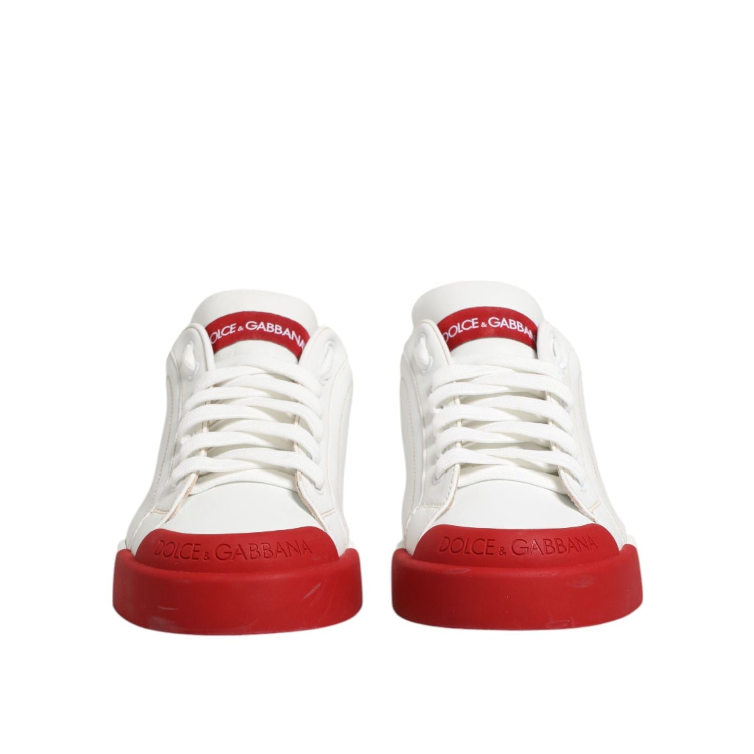 Dolce & Gabbana White Red Leather Lace Up Sneakers Shoes