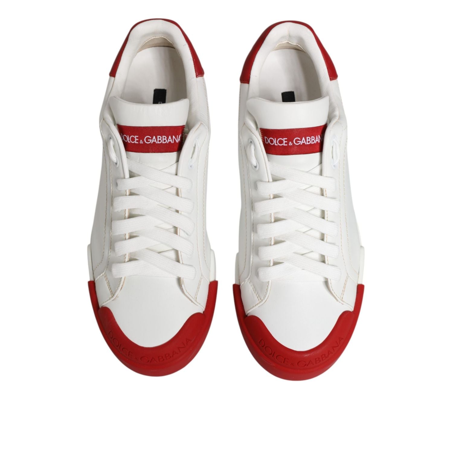 Dolce & Gabbana White Red Leather Lace Up Sneakers Shoes