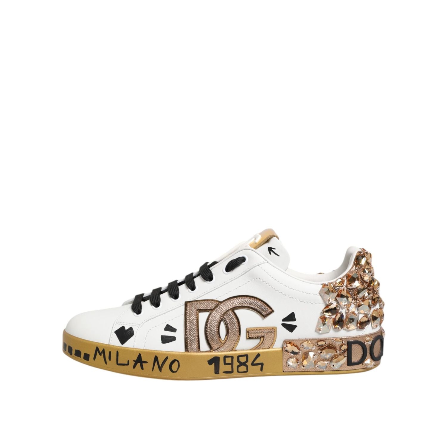 Dolce & Gabbana White Gold Crystal Portofino Sneakers Shoes