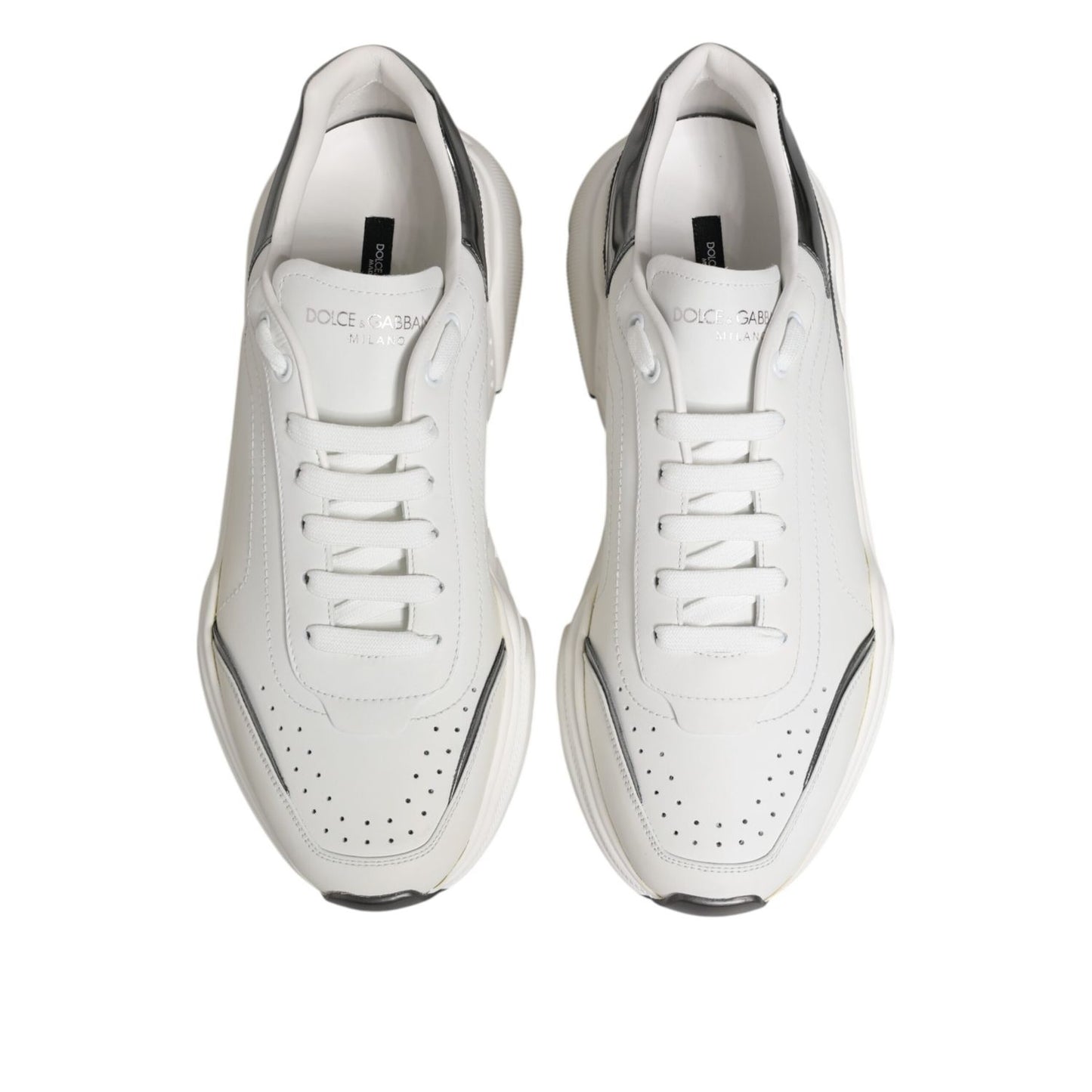 Dolce & Gabbana White Silver DAYMASTER Leather Sneakers Shoes