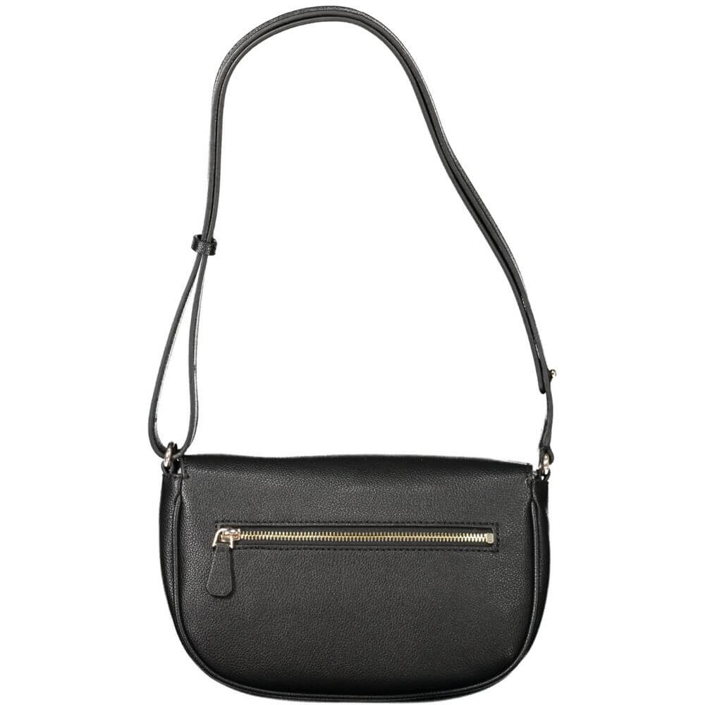 Guess Jeans Black Polyethylene Women Handbag with sleek design and extendable strap, featuring dual compartments and external pocket.
